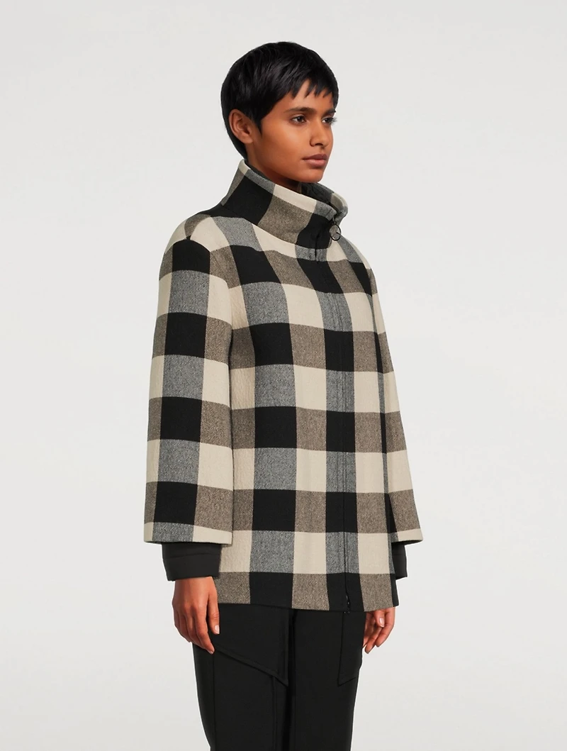 Stand Collar Jacket Checkerboard Print
