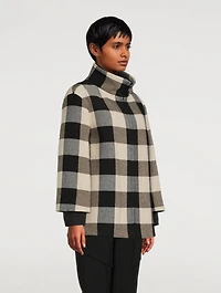 Stand Collar Jacket Checkerboard Print