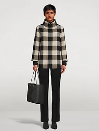 Stand Collar Jacket Checkerboard Print