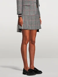 Windowpane Jacquard Dropped Back Pleated Mini Skirt