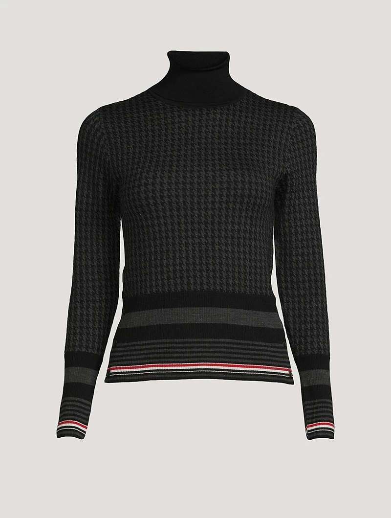 Micro Houndstooth Jacquard Merino Wool Turtleneck Sweater