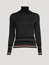 Micro Houndstooth Jacquard Merino Wool Turtleneck Sweater