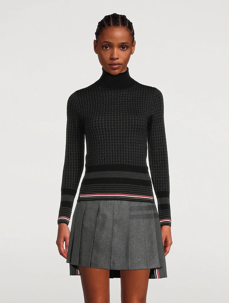 Micro Houndstooth Jacquard Merino Wool Turtleneck Sweater