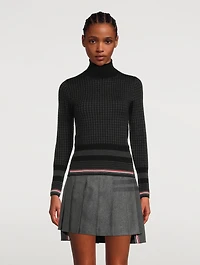 Micro Houndstooth Jacquard Merino Wool Turtleneck Sweater