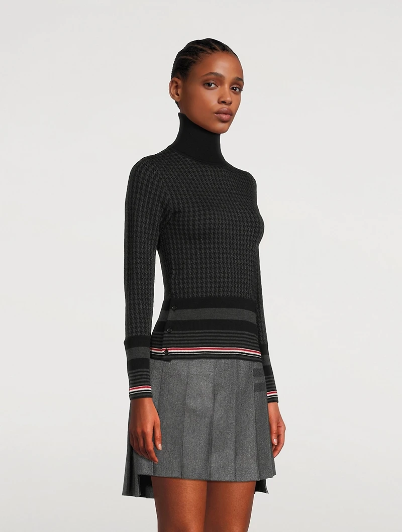 Micro Houndstooth Jacquard Merino Wool Turtleneck Sweater