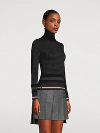 Micro Houndstooth Jacquard Merino Wool Turtleneck Sweater
