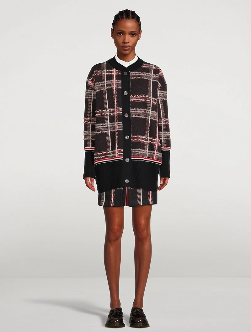 Hairline Madras Check Jacquard Oversized Cardigan