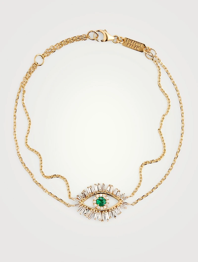 18K Gold Evil Eye Bracelet With Emerald And Diamonds