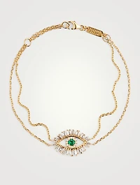 18K Gold Evil Eye Bracelet With Emerald And Diamonds