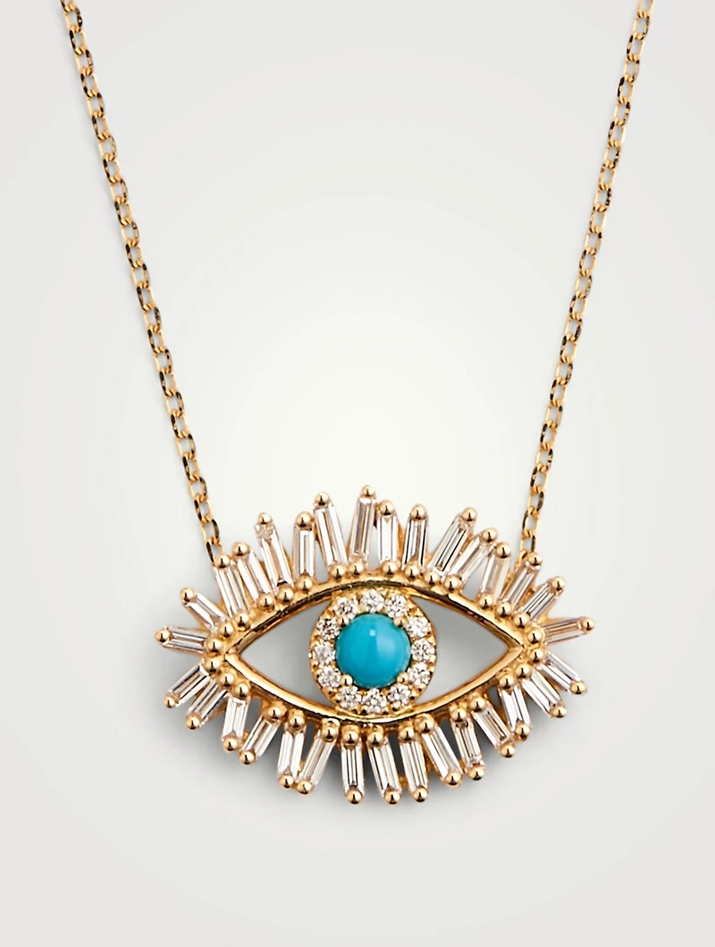 18K Gold Evil Eye Necklace With Turquoise And Diamonds