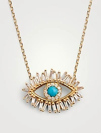 18K Gold Evil Eye Necklace With Turquoise And Diamonds