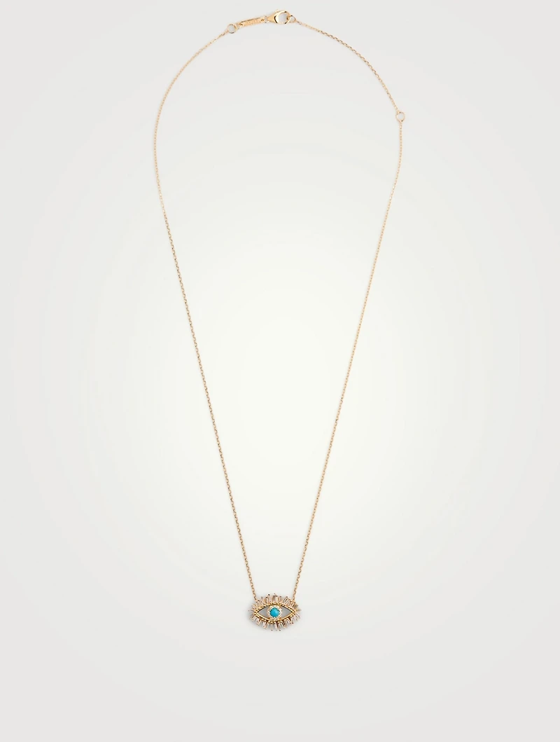 18K Gold Evil Eye Necklace With Turquoise And Diamonds