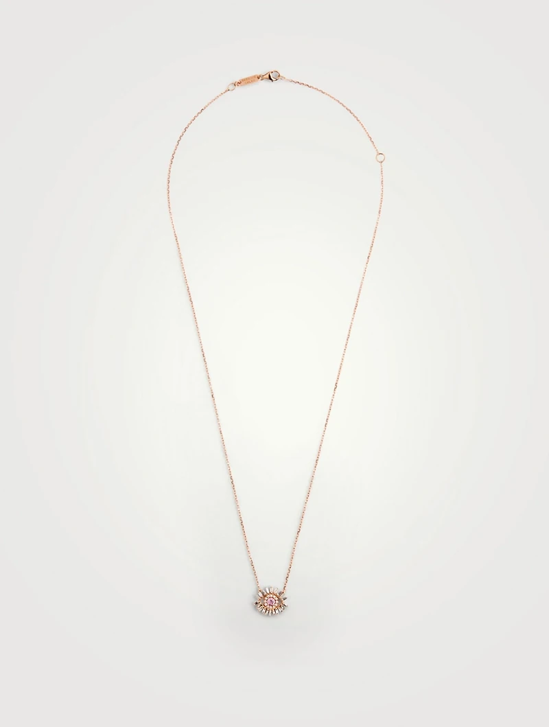 18K Rose Gold Evil Eye Necklace With Pink Sapphire And Diamonds
