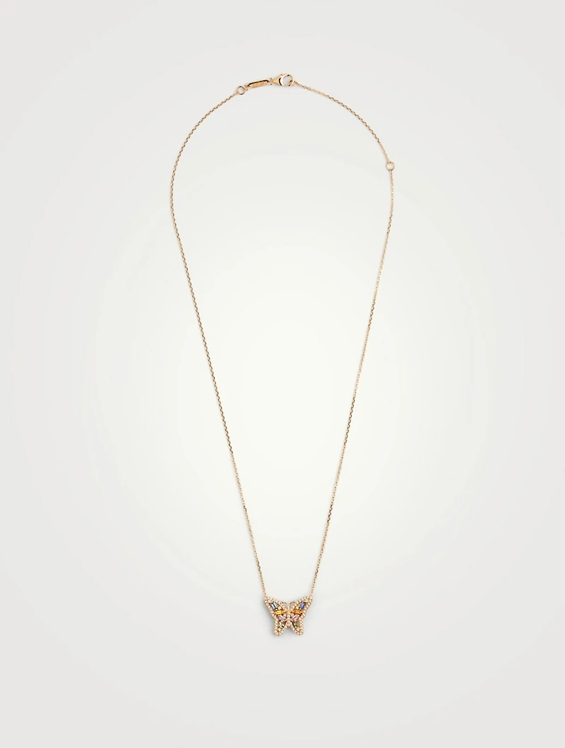 Fireworks 18K Gold Butterfly Pendant Necklace With Sapphire And Diamonds