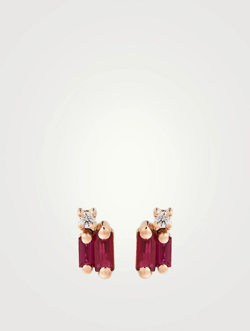 Fireworks 18K Rose Gold Stud Earrings With Rubies And Diamonds