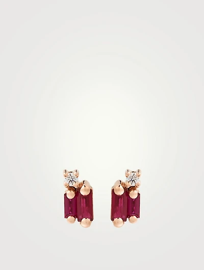 Fireworks 18K Rose Gold Stud Earrings With Rubies And Diamonds