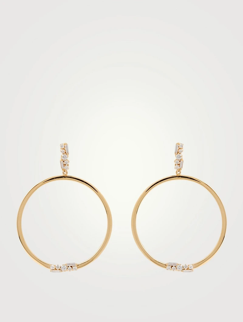 Fireworks 18K Gold Drop Hoop Earrings With Diamonds