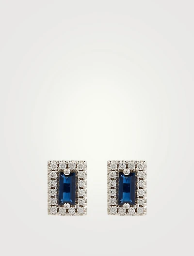 Fireworks 18K White Gold Stud Earrings With Blue Sapphire And Diamonds