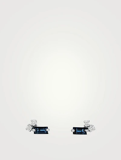Fireworks 18K White Gold Signature Stud Earrings With Blue Sapphire And Diamonds