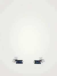 Fireworks 18K White Gold Signature Stud Earrings With Blue Sapphire And Diamonds