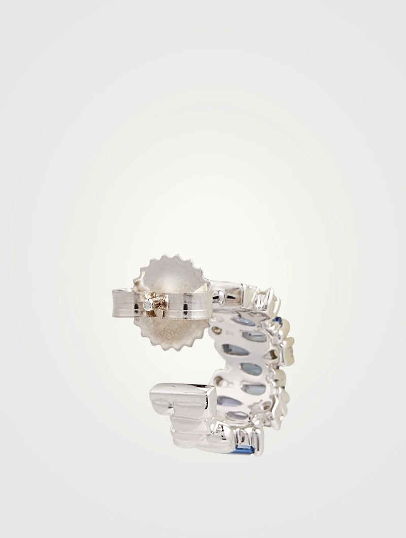 Fireworks 18K White Gold Huggie Hoop Earrings With Blue Sapphires And Diamonds