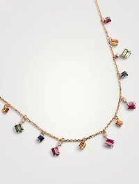 Fireworks 18K Rose Gold Cascade Necklace With Rainbow Sapphires And Diamonds