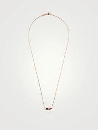 Mini Fireworks 18K Rose Gold Bar Necklace With Rubies And Diamonds
