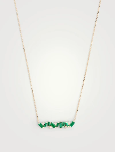 Fireworks 18K Gold Bar Necklace With Emeralds And Diamonds