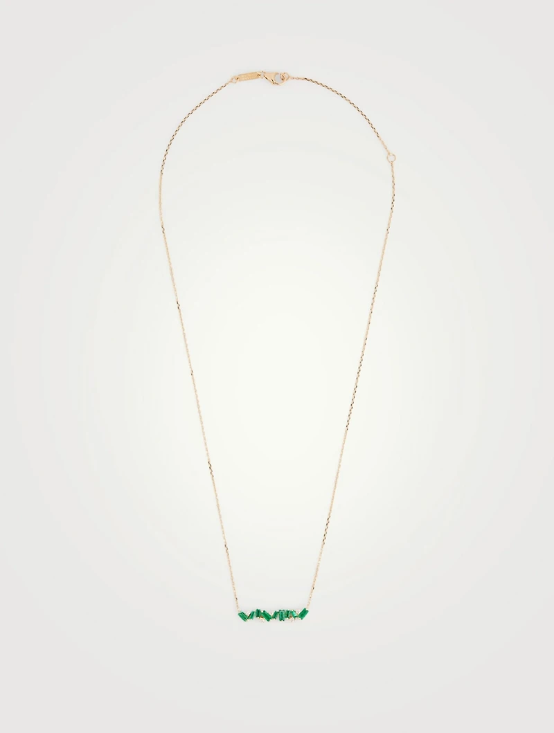 Fireworks 18K Gold Bar Necklace With Emeralds And Diamonds