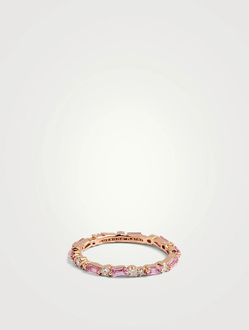 Fireworks 18K Rose Gold Thin Mix Eternity Band With Pink Sapphire And Diamonds