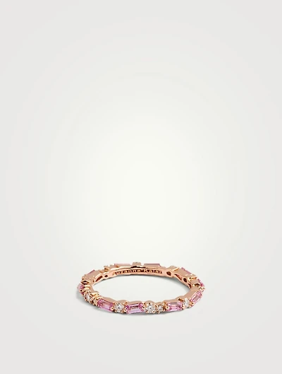 Fireworks 18K Rose Gold Thin Mix Eternity Band With Pink Sapphire And Diamonds
