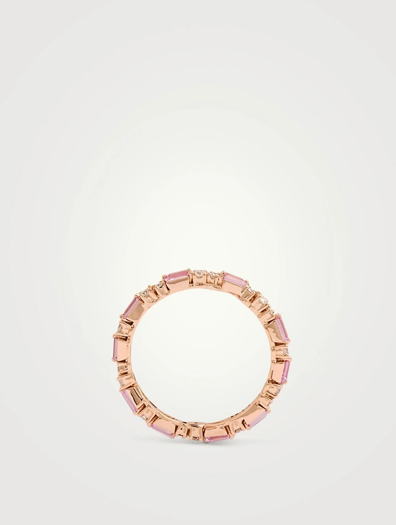 Fireworks 18K Rose Gold Thin Mix Eternity Band With Pink Sapphire And Diamonds