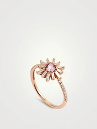 Fireworks 18K Rose Gold Flower Ring With Pink Sapphire And Diamonds