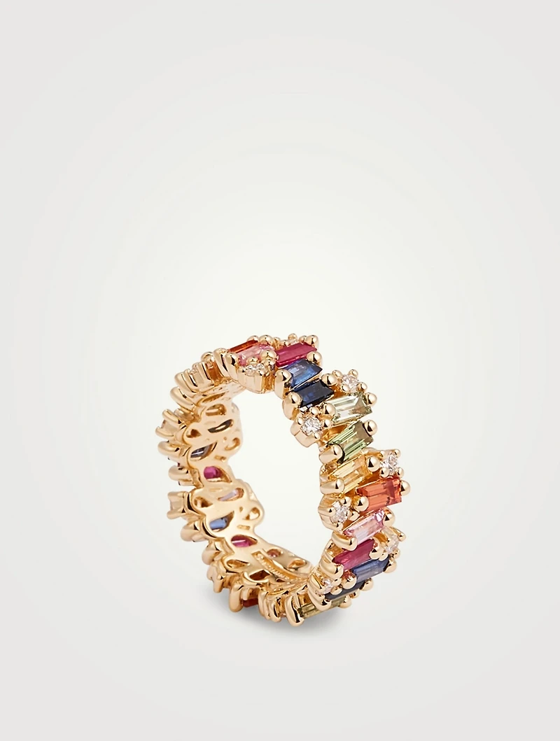 Fireworks 18K Gold Audrey Ring With Rainbow Sapphires And Diamonds