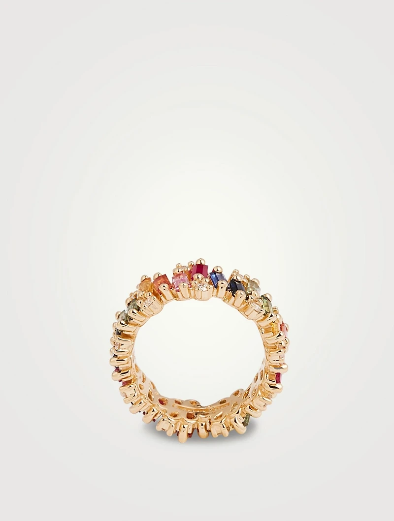 Fireworks 18K Gold Audrey Ring With Rainbow Sapphires And Diamonds