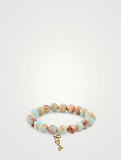 Jasper Beaded Bracelet With 14K Gold Diamond Love Charm