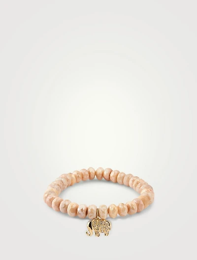 Beaded Bracelet With 14K Gold Diamond Elephant Charm
