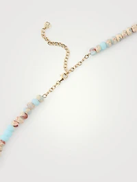 Jasper Beaded Necklace With 14K Gold Diamond Love Charm