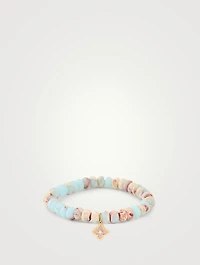Beaded Bracelet With 14K Gold Diamond Quatrefoil Charm