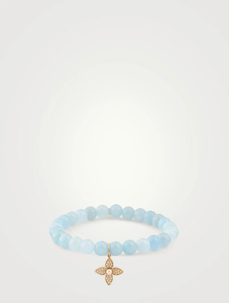Beaded Bracelet With 14K Gold Diamond And Pearl Paisley Evil Eye Charm