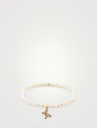 Pearl Bracelet With 14K Gold Diamond Butterfly Charm