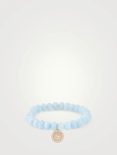 Beaded Bracelet With 14K Gold Diamond Kaleidoscope Charm
