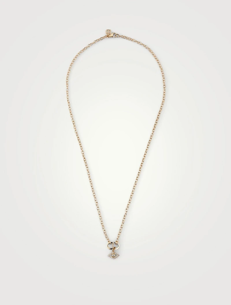 14K Gold Evil Eye Charm Necklace With Diamonds