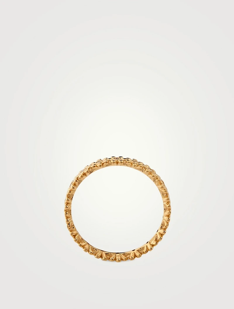 Tiny 14K Gold Daisy Eternity Ring With Diamonds