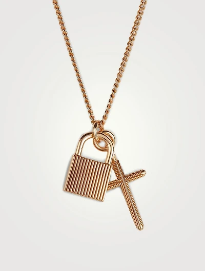 24K Goldplated Padlock And Cross Pendant Necklace