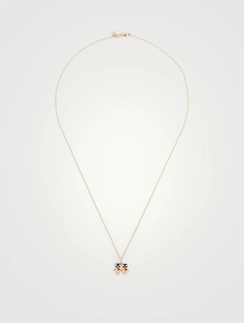 14K Gold Robots Necklace With Diamonds