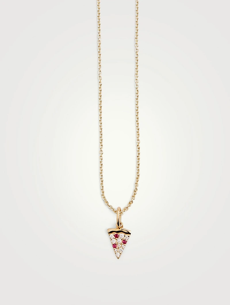 14K Gold Pizza Necklace With Diamonds And Rubies