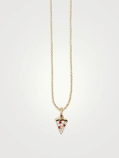 14K Gold Pizza Necklace With Diamonds And Rubies