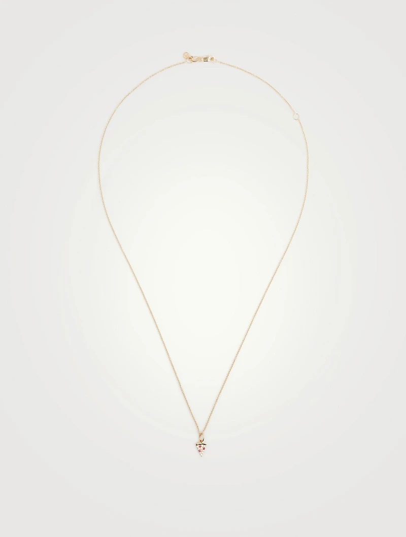 14K Gold Pizza Necklace With Diamonds And Rubies