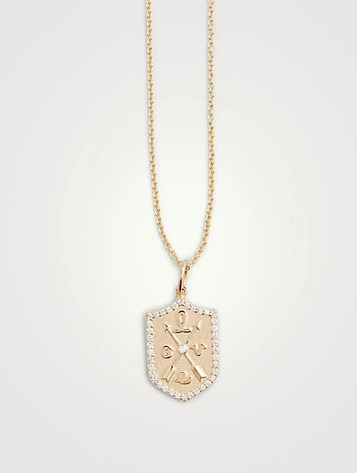 14K Gold Love Script Crest Necklace With Diamonds